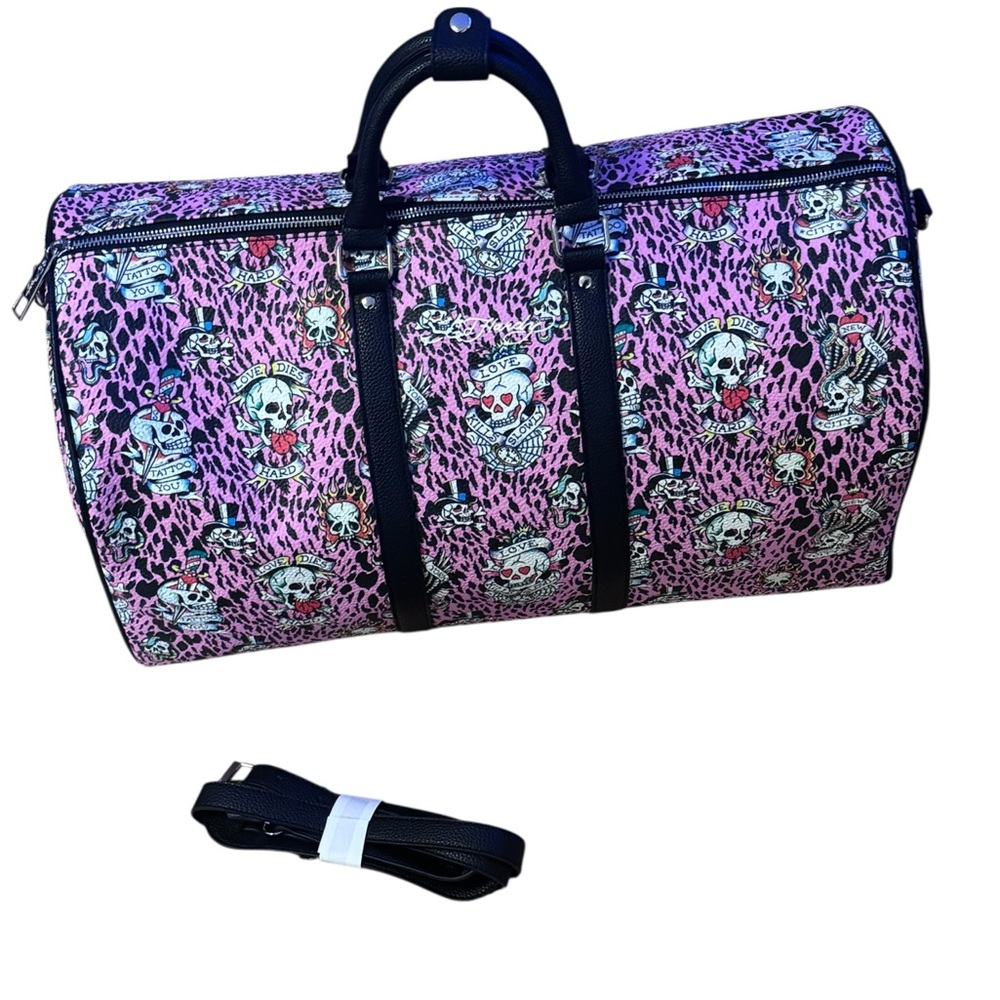 Ed Hardy Skull Pattern Pink Travel Bag